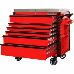 Extreme Tools EX4106TCRDBK 41"W x 25-3/4"D x 43-7/8"H 6 Drawer Red Flip Top Tool Cart Black Pulls