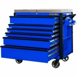 Extreme Tools EX4106TCSBLBK 41"Wx25-3/4"Dx43-7/8"H 6 Drawer Blue Sliding Top Tool Cart Black Pulls