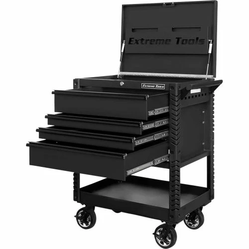 Extreme Tools EX3304TCMBBK 33"Wx22-7/8"Dx44-1/4"H 4 Drawer Matte Black Deluxe Tool Cart W/ Bumpers - Image 4