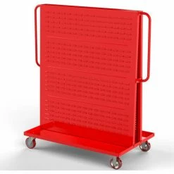 Valley Craft Modular A-Frame Bin Cart F89547 w/1 Louvered 1 Round-Peg Pegboard 48"W x 30"D x 62" Red