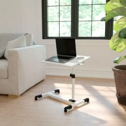 Flash Furniture Adjustable Height Steel Mobile Laptop Desk, White