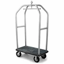 Forbes Industries Forbes Deluxe Bellman Cart 2510-DT-GY-BK Stainless, Gray Carpet, Black Bumper, 8" Pneumatic