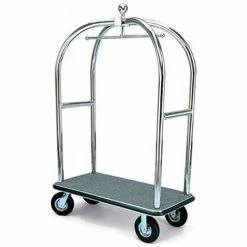 Forbes Industries Forbes Birdcage Bellman Cart 2528-GY-BK Stainless Steel, Gray Carpet, Black Bumper, 8" Pneumatic