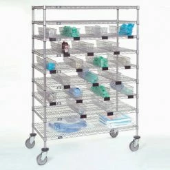 Nexel® Chrome Catheter Cart with Baskets, 5" Swivel Casters, 48"W x 24"L x 68"H