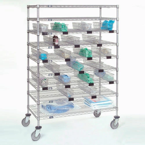 Nexel® Chrome Catheter Cart with Baskets, 5" Swivel Casters, 48"W x 24"L x 68"H