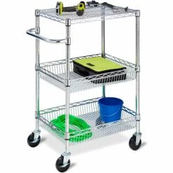 Honey-Can-Do 3-Tier Chrome Urban Utility Cart, 24" L x 18" W x 40" H, 400 Lb Capacity