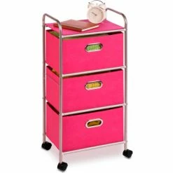 Honey-Can-Do 3 Fabric Drawer Rolling Cart - 16-1/8"L x 11-1/2"W x 35-1/2"H - Pink