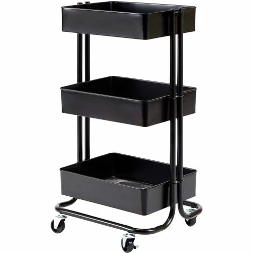 Seville Classic 3-Tier Rolling Steel Storage Bin Utility Kitchen Cart With Wheels, Black - Image 10