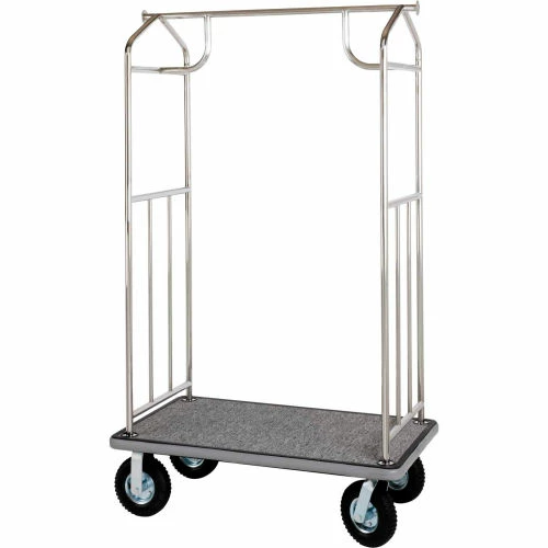 Hospitality 1 Source Chrome Transporter Bellman Cart, Straight Uprights, Black Carpet, Black Bumper