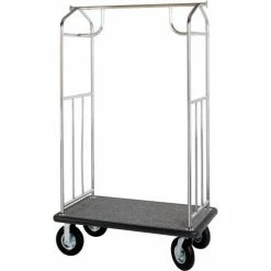 Hospitality 1 Source Steel Transporter Bellman Cart, Straight Uprights, Black Carpet, Gray Bumper