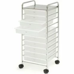 Seville Classics 15-3/8"L x 15-1/2"W x 38-3/16"H - 10-Drawer Wide Organizer Cart - Frosted White