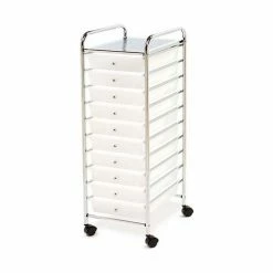 Seville Classics 15-5/16"L x 12-13/16"W x 38-3/16"H - 10-Drawer Organizer Cart - Frosted White