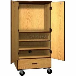 Ironwood Mobile Wood Video Center Cabinet, Solid Door, 48"W x 22-1/4"D x 66"H, Oiled Cherry/Black
