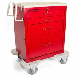 Lakeside® C-424-K-1R Classic 4 Drawer Medical Emergency Cart, Red, Key Lock