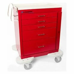 Lakeside® C-524-B-1R Classic 5 Drawer Medical Emergency Cart, Red, Breakaway Lock