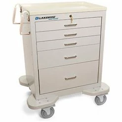 Lakeside® C-524-K-1G Classic 5-Drawer Medical Anesthesia Cart, Gray, Key Lock