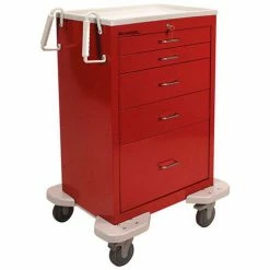 Lakeside® C-530-K-1R Classic 5 Drawer Medical Emergency Cart, Red, Key Lock