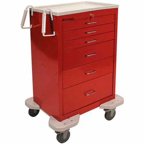 Lakeside® C-630-K-1R Classic 6-Drawer Medical Emergency Cart, Red, Key Lock