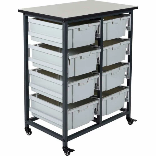 Luxor Mobile Bin Cart with Eight 6"H Totes MBS-DR-8L - Gray/Black, 19-3/4"L x 30-1/2"W x 37-1/4"H - Image 5