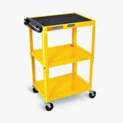 Luxor Adjustable-Height Steel AV Cart, Yellow, 24"L x 18"W x 24" to 42"H, 300 LBS Capacity