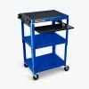 Luxor Adjustable-Height Steel AV Cart with Pullout Tray, Blue, 24"W x 18"D x 24" to 42"H