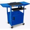 Luxor Adjustable-Height Steel AV Cart with Pullout Keyboard Tray, Cabinet, and Drop Leaf, Blue