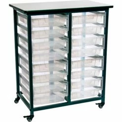 Luxor Mobile Bin Storage Unit, Double Row with 16 Small Clear Bins, Plastic, 20 Lbs Bin Capacity