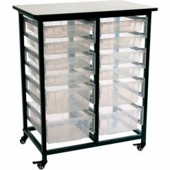 Luxor Mobile Bin Storage Unit, Double Row with 4 Large & 8 Small Clear Bins, 20 Lbs Bin Capacity