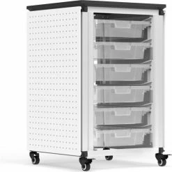 Luxor Modular Classroom Storage Cart w/ 6 Small Bins, 18"L x 18"W x 28"H, White