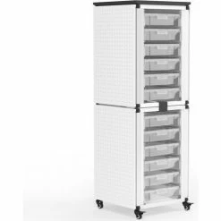 Luxor Modular Classroom Storage Cart, 2 Stacked Modules, 12 Small Bins, 18"L x 18"W x 57"H, White