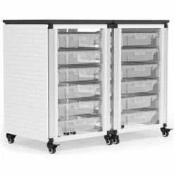 Luxor Modular Classroom Storage Cart, 2 Side by Side Modules, 12 Small Bins, 18" x 36" x 28", White