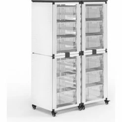 Luxor Modular Classroom Storage Cart, 4 Stacked Modules, 12 Large Bins, 18"L x 36"W x 57"H, White