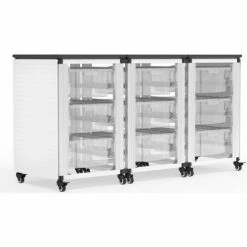Luxor Modular Classroom Storage Cart, 3 Side by Side Modules, 9 Large Bins, 18" x 54" x 28", White