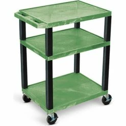 Luxor AV Cart, 34"H, Three Shelves, Black Legs, Green Shelves, 300 Lbs Capacity