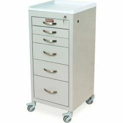 Harloff M-Series Narrow Procedure Cart, 6 Drawers, Key Lock, 18"W x 18"L x 40-3/4"H,Hammertone Gray