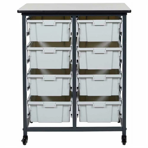 Luxor Mobile Bin Cart with Eight 6"H Totes MBS-DR-8L - Gray/Black, 19-3/4"L x 30-1/2"W x 37-1/4"H - Image 2
