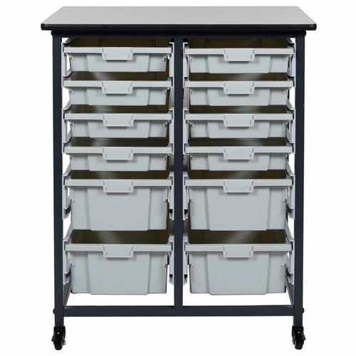Luxor Mobile Bin Cart w/8 3"H & 4 6"H Totes MBS-DR-8S4L - Gray/Black, 19-3/4"L x 30-1/2"W x 37-1/4"H - Image 2