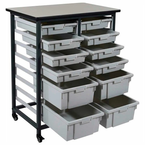 Luxor Mobile Bin Cart w/8 3"H & 4 6"H Totes MBS-DR-8S4L - Gray/Black, 19-3/4"L x 30-1/2"W x 37-1/4"H - Image 3