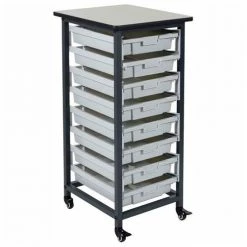 Luxor Mobile Bin Cart with Eight 3"H Totes MBS-SR-8S - Gray/Black, 19-1/2"L x 17"W x 37-1/4"H
