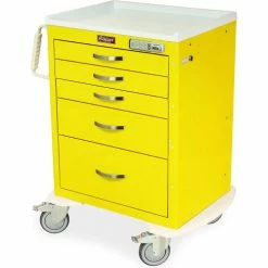 Harloff M-Series Short Isolation Cart, 5 Drawers & E Lock, 30"W x 22"L x 37-1/4"H, Yellow