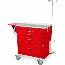 Harloff M-Series Short Emergency Crash Cart,MD30-EMG1,Std Width,4 Drawers,Breakaway Lock,Hammertone Red