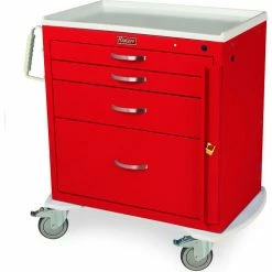 Harloff M-Series Short Emergency Crash Cart, 4 Drawers, 36-3/4"W x 22"L x 37-1/4"H, Burgundy