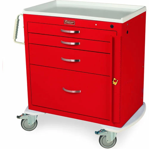 Harloff M-Series Short Emergency Crash Cart, 4 Drawers, 36-3/4"W x 22"L x 37-1/4"H, Hammertone Green