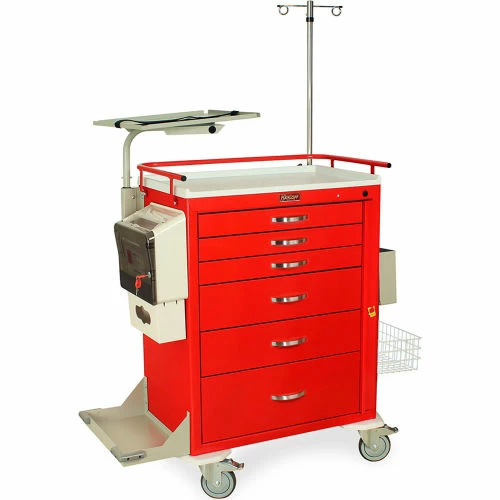 Harloff M-Series Tall Emergency Crash Cart, 6 Drawers, 36-3/4"W x 26"L x 43"H, Hammertone Red - Image 2