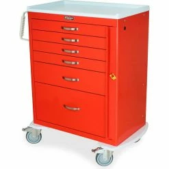 Harloff M-Series Tall Emergency Crash Cart, 6 Drawers, 36-3/4"W x 22"L x 43-3/4"H, Hammertone Gray