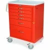 Harloff M-Series Tall Emergency Crash Cart, 6 Drawers, 36-3/4"W x 22"L x 43-3/4"H, Red