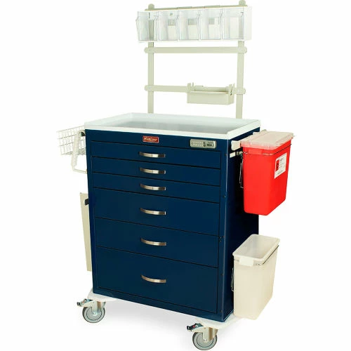 Harloff M-Series Tall Anesthesia Cart,6 Drawers & E Lock,47-5/8"W x 22"L x 66-3/4"H,Cream