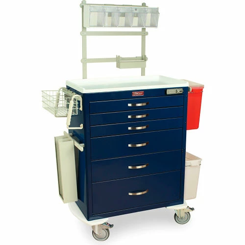 Harloff M-Series Tall Anesthesia Cart,6 Drawers & E Lock,47-5/8"W x 22"L x 66-3/4"H,Light Blue - Image 3