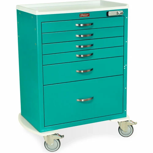 Harloff M-Series Tall Procedure Cart,6 Drawers & E Lock,36-3/4"W x 22"L x 43-3/4"H,Teal - Image 2