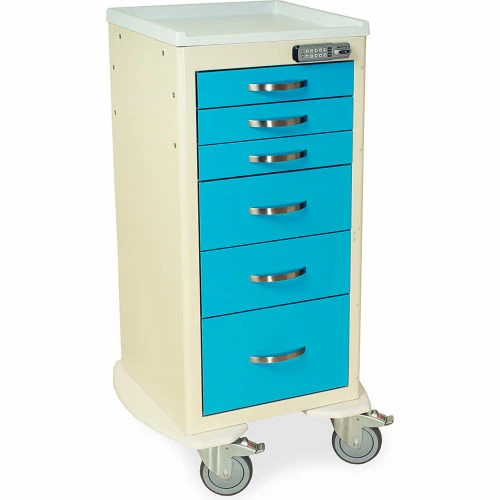 Harloff A-Series Narrow Medical Cart, 6 Drawers & E Lock, 24-3/4"Wx22"Lx43-3/4"H, Teal - Image 2